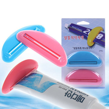 2Pcs Blue Pink Bathroom Toothpaste Dispenser Facial Cleanser Tube Cream Squeezer