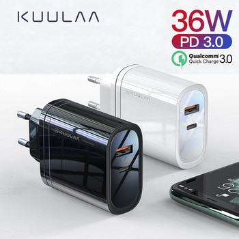KUULAA 36W USB Charger Quick Charge 4.0 PD 3.0 Fast Charger US EU Plug Adapter Supercharger For iPhone 11 X XR XS 8 Xiaomi Mi 9