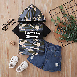 Toddler Boys' Clothing Set School Daily Wear Black  Gray Patchwork Ripped Print Short Sleeve Basic Regular Regular Black 1-5 Years miniinthebox