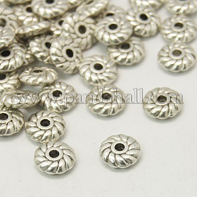 Tibetan Silver Spacer Beads, Lead Free & Nickel Free & Cadmium Free, Gear, Antique Silver, about 6mm in diameter, 2mm thick, 2mm thick, hole: 1mm