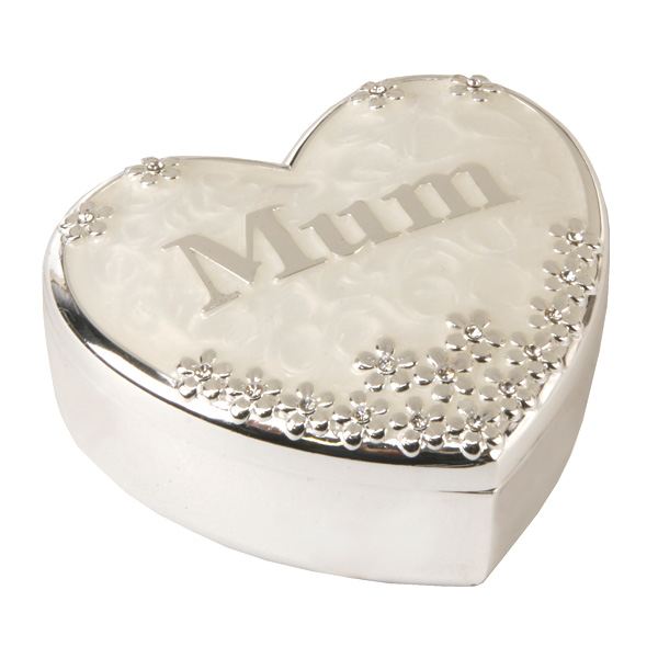 Mum Silver Plated Heart Shaped Trinket Box