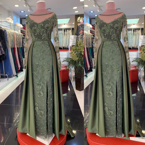 2020 Arabic Luxurious Lace evening dresses Sheer Neck Beaded Pearls Mother Of Groom Dresses Vintage Formal Party Evening Gowns