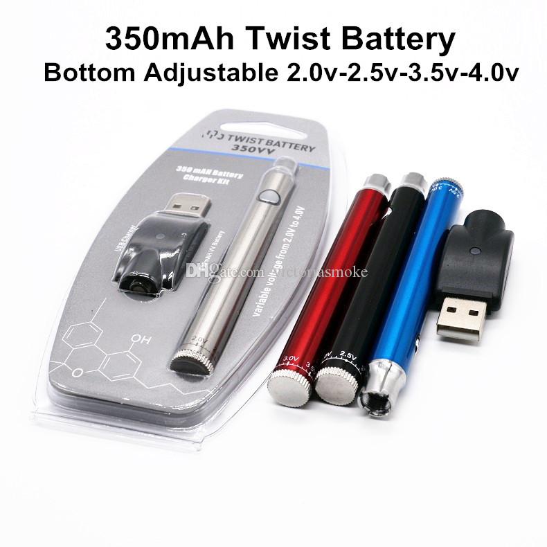Blister Pack 350VV Preheat Battery 350mAh Twist battery Adjustable Bottom Twist Variable Voltage 2.0V-2.5V-3.5V-4.0V for Smart Cart Cookies