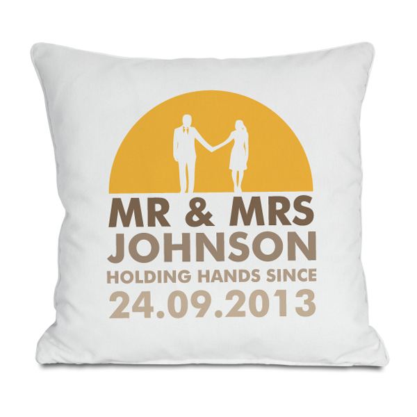 Personalised Mr and Mrs Holding Hands Cushion