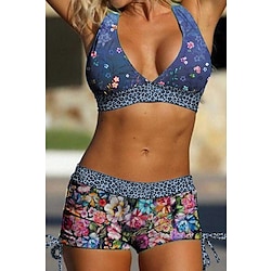 Women's Swimwear Bikini Normal Swimsuit 2 Piece Printing Leopard Floral Blue Bathing Suits Sports Beach Wear Summer Lightinthebox