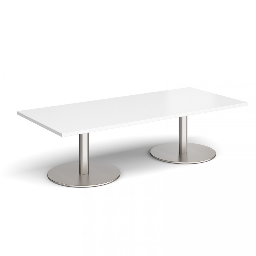 Monza White Rectangular Coffee Table 800 x 1800mm with Brushed Steel Bases