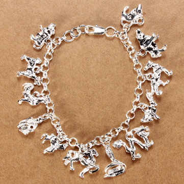 Vintage Silver Animal 12 Zodiac Pendant Bracelet