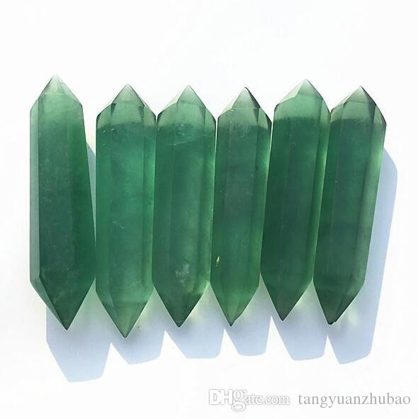 Length:80mm Wholesale Beautiful Double pointed Obelisk Natural quartz crystal Green Fluorite point wand Healing