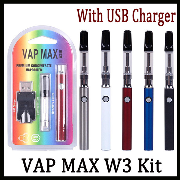 Authentic Vap Max W3 Kit 350mAh Preheat VV Premium Vaporizer Pen with 0.5ml 1.0ml Ceramic Coil Cartridge for 510 Thick Oil