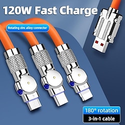 120W 3 in 1 Super Fast Charging Cable Micro USB Type c Gaming180° Rotating Data Cable For Huawei Smart Phone Silicone Cable Lightinthebox