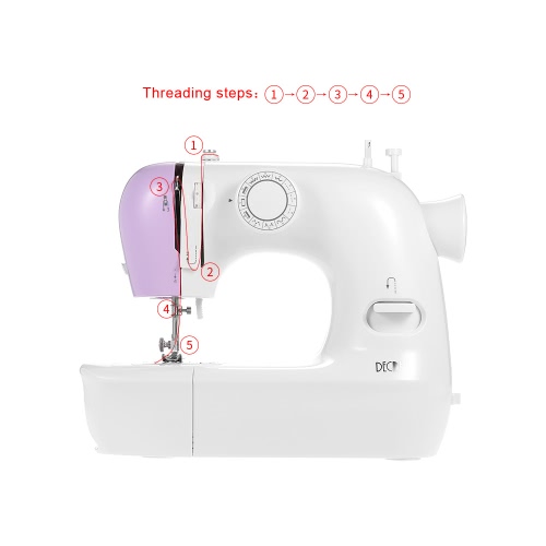 Decdeal Multifunctional Electric Household 2-Speed Sewing Machine with Buttonhole Presser Foot Pedal LED Light 12 Built-in Stitch Patterns AC100-240V