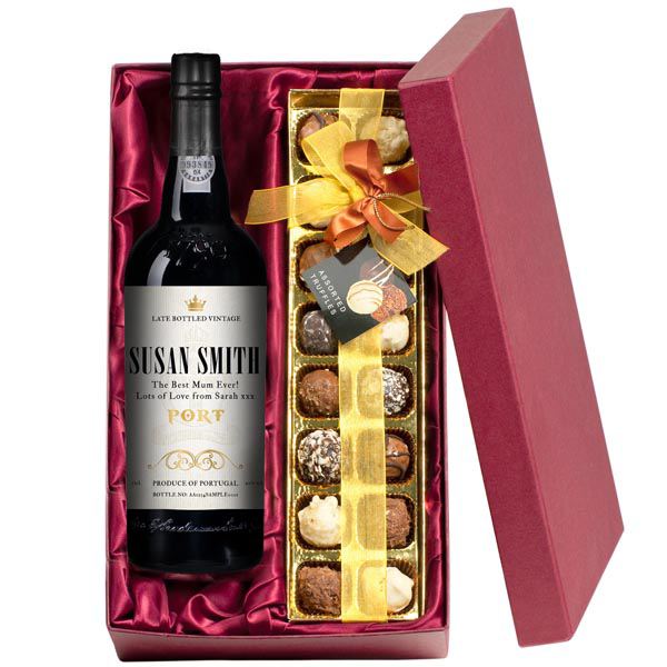 Mothers Day Personalised Port and Chocolate Truffles