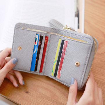 Women Stylish Tassel Short Wallet Card Holder Coins Bag Purses