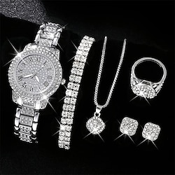 Luxury Rhinestone Quartz Watch Hiphop Fashion Analog Wrist Watch  6pcs Jewelry Set Gift For Women Her Lightinthebox