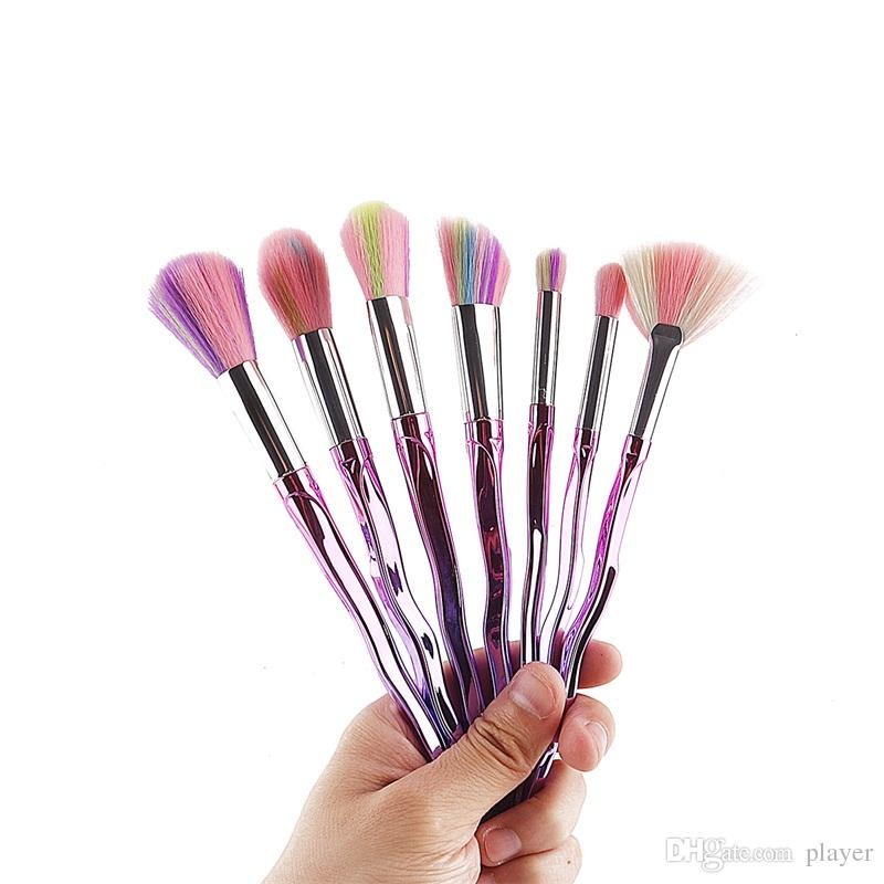 Pro 7 Thread Rainbow Handle Makeup Brushes Set Mermaid Blush Contour Foundation Powder Cosmetic Make up Brushes Kit