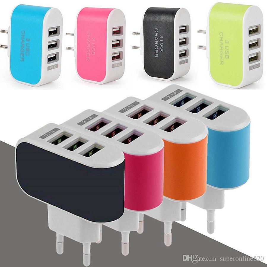 US EU Plug 3 USB Wall Chargers LED Adapter Travel Convenient Power Adaptor with triple USB Ports For Mobile Phone