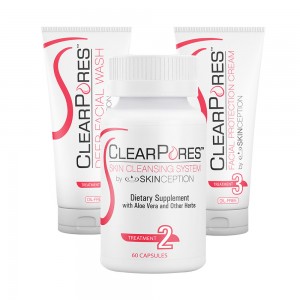 ClearPores Facial Acne Kit - Holistic Method for Acneic Skin - 227ml Wash, 60 Capsules & 114ml Cream