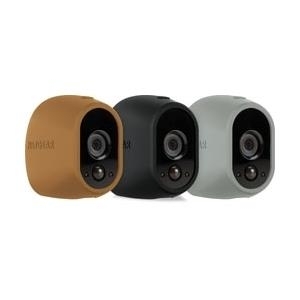 NetGear Arlo VMA1200D - 3 Silokonbezüge für kabellose Arlo-Kameras (1x braun, schwarz, grau) - UV- und wasserfest (VMA1200D-10000S)
