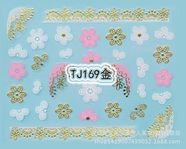 5 sheet 12 type gold/silver lace nail stickers designs gummed 3d nail art stickers decals art decorations tj169-180