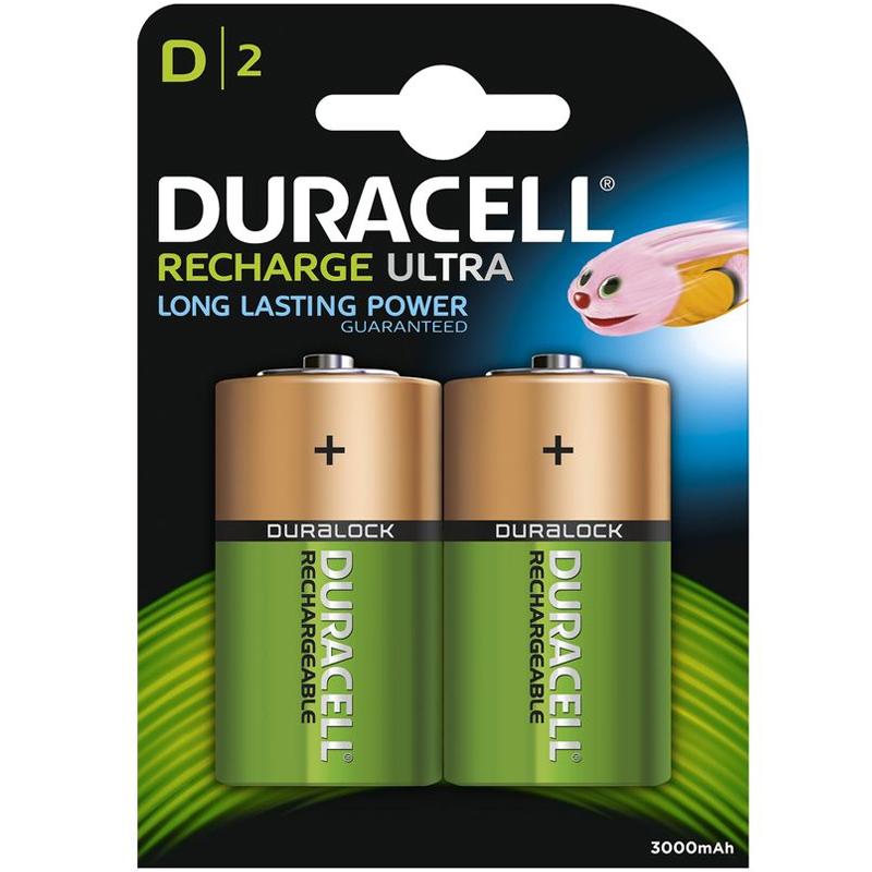 Duracell Recharge Ultra 3000mAh D HR20 1.2v Rechargeable Batteries - 2 Pack