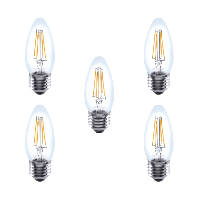 Integral LED Full Glass Candle Bulb E27 4.5W (40W) 2700K Dimmable Lamp - 5 Pack