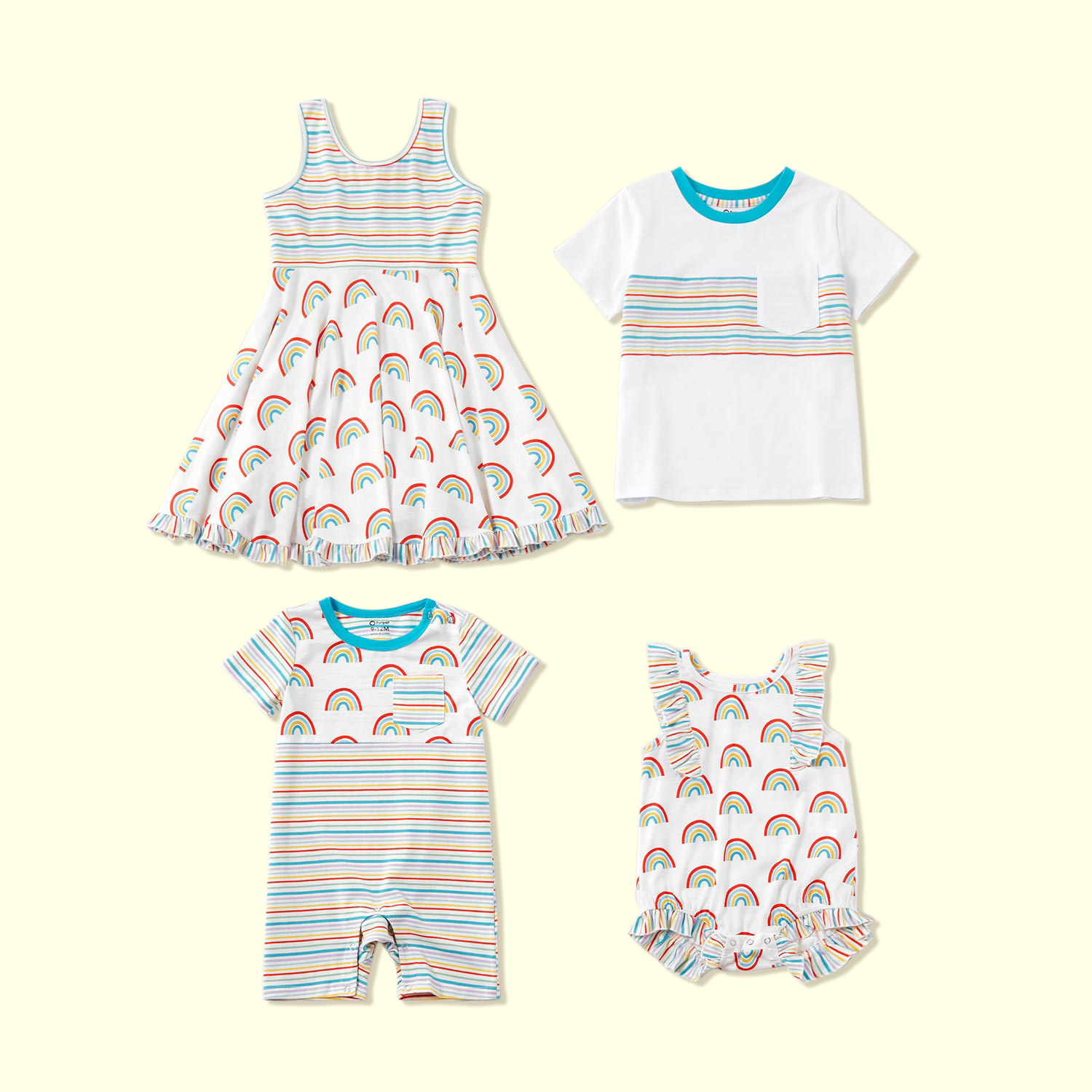 Mosaic Rainbow Pinstriped Family Matching Cotton Sibling Tee - Rompers - Dresses