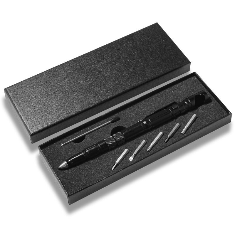 SEEKNITE 5-in-1 Tactical Pen Slotted/Phillips Screwdriver Opener Phone Holder Tungsten Steel Attack Head Writing Tool Mu