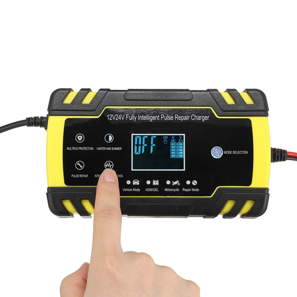 enusic12/24v 8a/4a touch screen pulse repair lcd battery charger for car motorcycle lead acid battery agm gel wet - eu plug