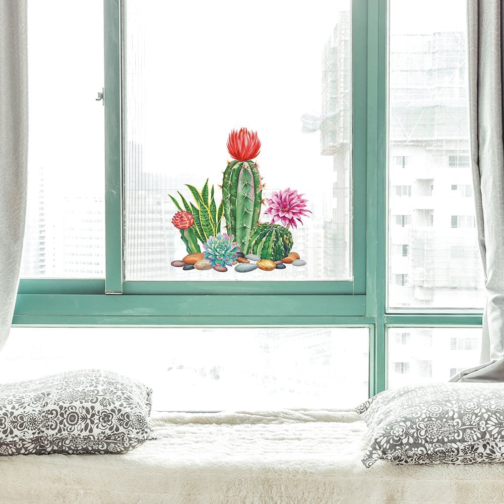 Green Plant Cactus Flower Removable PVC Wall Sticker