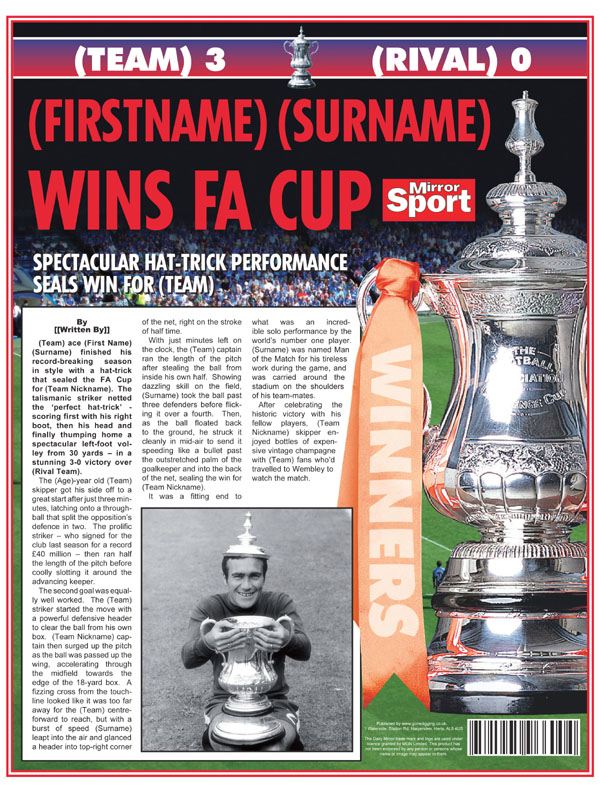 Themed Male Spoof Newspapers FA Cup Final