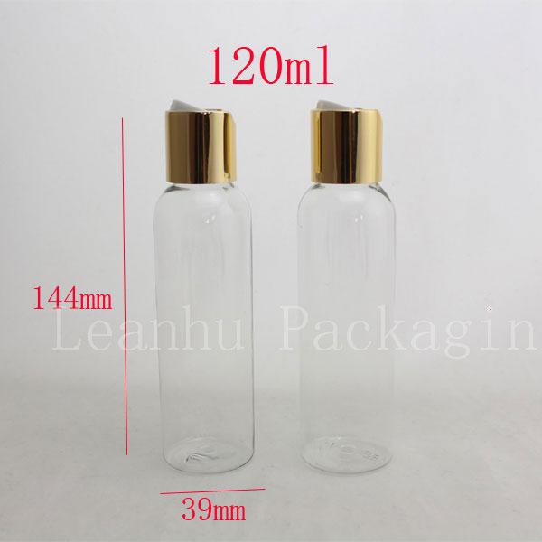 120ml X50 empty transparent cosmetic bottle containers with gold aluminum disc top cap press,aluminum cap lotion bottls 4oz