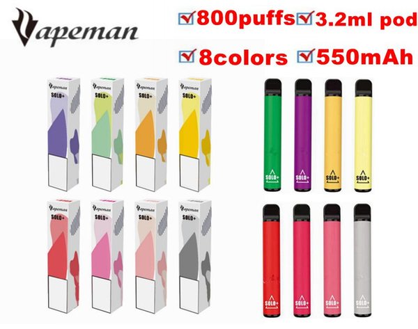 Authentic Vapeman Solo plus Disposable Cigarettes Electronic Device Kit 800Puffs 550mAh Battery Prefilled 3.2ml Pod Vape Stick Pen Bar XXL 100% Genuine 001