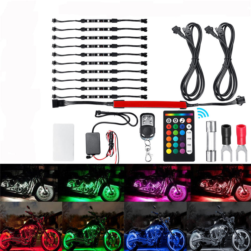 15 Color LED Dual Remote Control Motorcycle Car Atmosphere Lamp Style Decoration Lights Kit