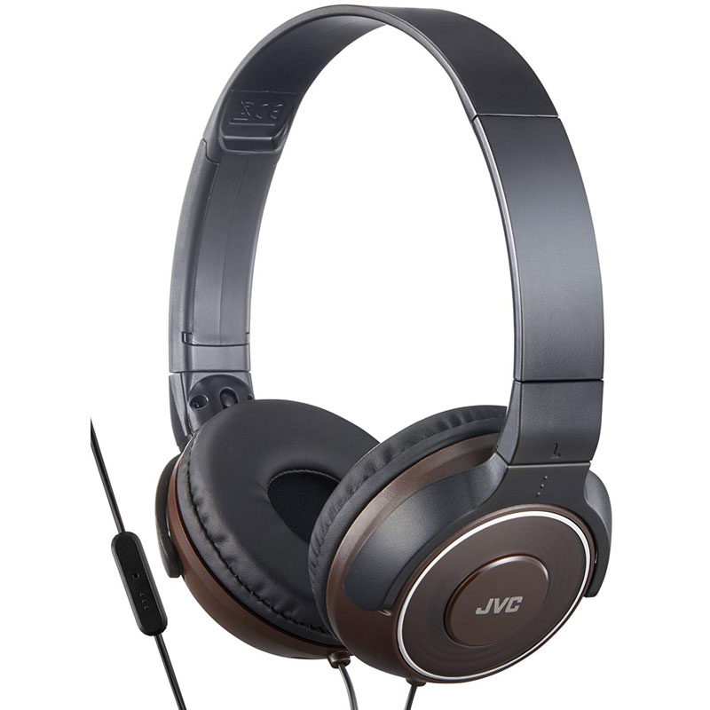 JVC Lightweight Foldable Headphones with Remote Control & Microphone - Brown