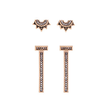 Rose Gold Long Bar Earrings Set