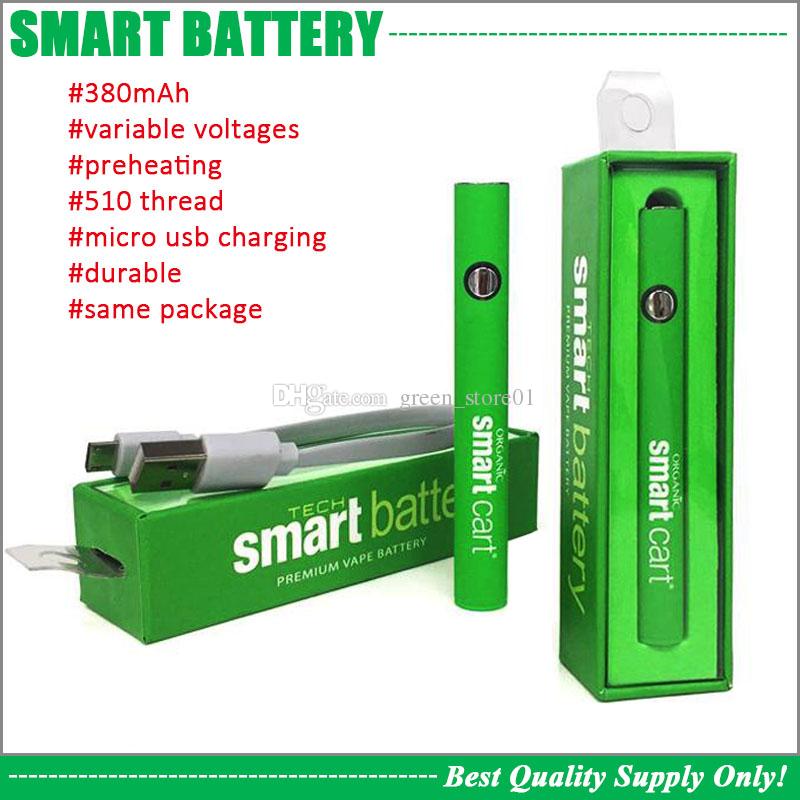 Premium Smart Cart Cartridge Battery With 380mAh Preheating Variable Voltages Micro USB Recharging 510 Thread Vape Pen Battery