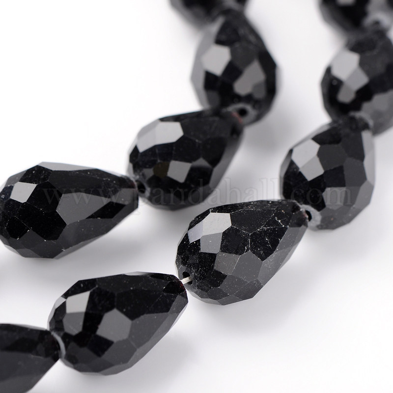 Glass Beads Strands, Crystal Suncatcher, Faceted, Drop, Black, about 10mm wide, 15mm long, hole: 1.5mm, about 50pcs/strand, 27
