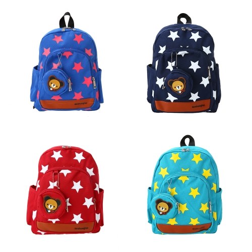 Kinder Schultaschen Canvas Cute Star Muster Reise Rucksack Kinder Kindergarten Schulranzen Mit Geldbörse Rot