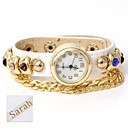 Personalized Gift  Women's Three-Layer Wrap PU Leather Bracelet Analog Engraved Watch with Rhinestone