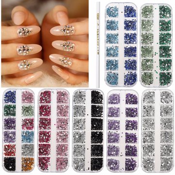 3000Pcs 2mm Round Glitter Rhinestone Bead Diamand Gems Manicure With Wax Picker Pencil