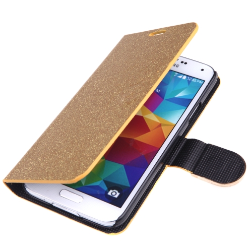 Magnética cartera Flip cuero soporte funda con agarradera de tarjeta para Samsung Galaxy S5 i9600 oro