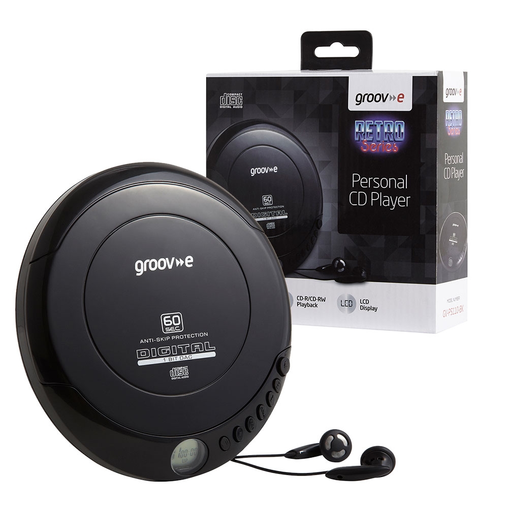 Groov-e Retro Series Personal Portable CD Player with Earphones - Black