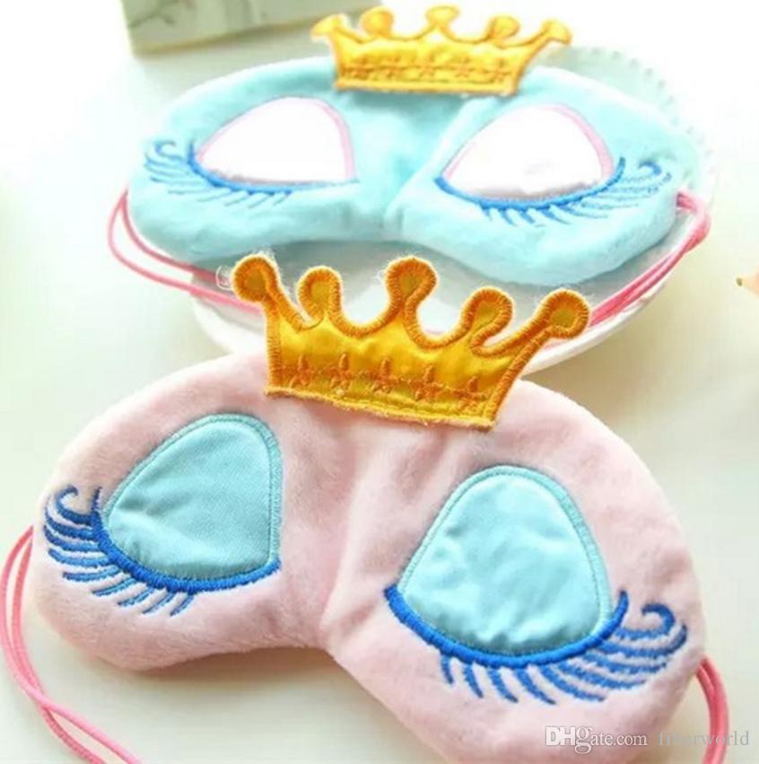 Wholesale Lovely Pink/Blue Crown Sleeping Mask Eyeshade Eye Cover Travel Cartoon Long Eyelashes Blindfold Gift For Women Girls lesgas