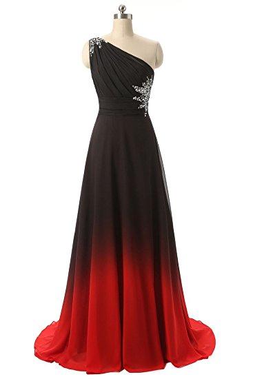 2021 New Gradient Chiffon One Shoulder Long Prom Dresses Beaded Floor-Length Evening Formal Long Party Gown QC438
