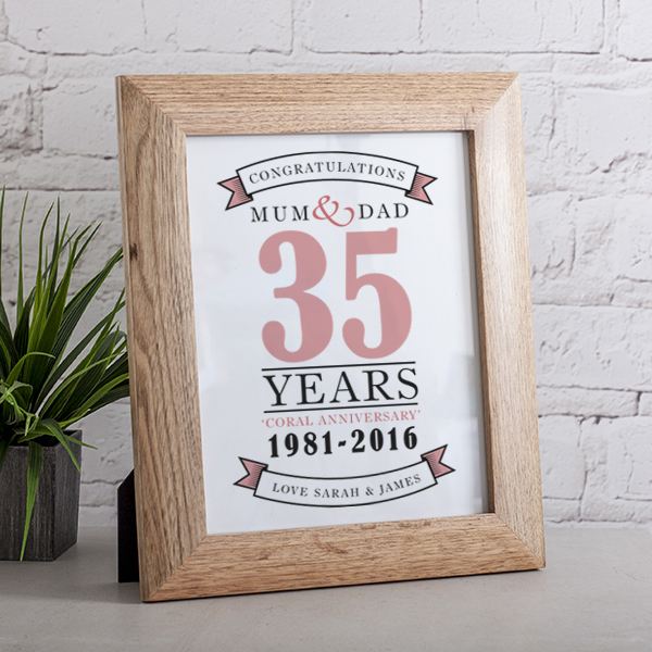 Personalised Coral Anniversary Framed Print