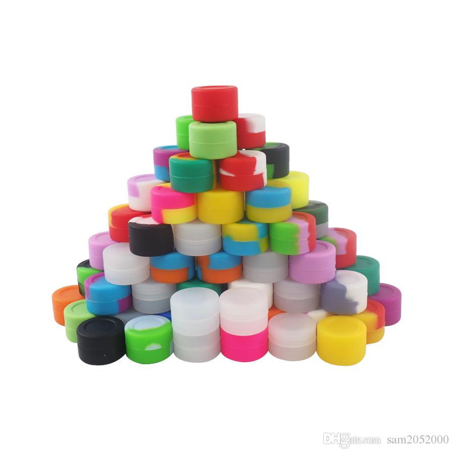 Stock in USA! 30pcs/lot Wholesalel-3ML solid&nonsolid color silicone jars dab wax container with round shape 26mmX17mm