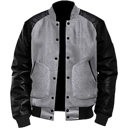 Homme Bomber Veste universitaire Extérieur Usage quotidien Avec manches en cuir Printemps  Automne Plein Mode Vêtement de rue Mao Court Noir Blanche Gris Claire Gris foncé Veste Lightinthebox