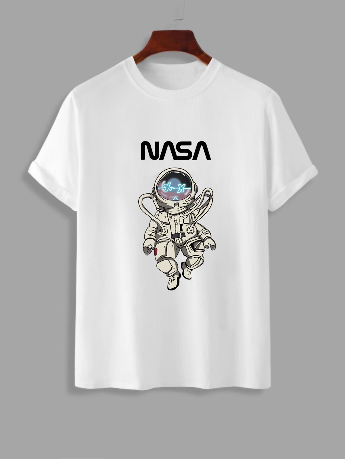 ZAFUL Men's Letter Astronaut Printed Short Sleeves T-shirt L White
