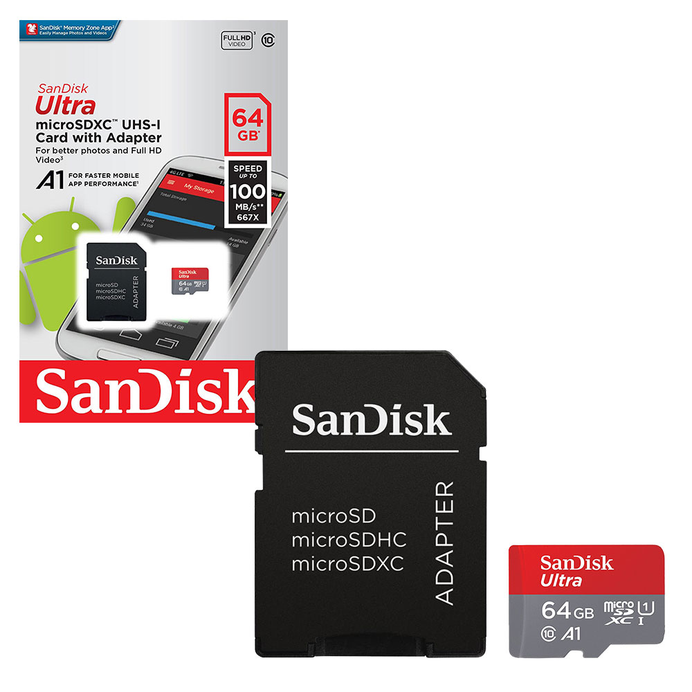 SanDisk Mobile Ultra Micro SD SDXC Memory Card UHS-1 A1 100MB/s with Full Size SD Card Adapter - 64GB