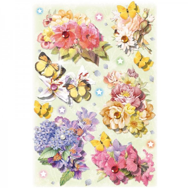 3-D Stickerbogen, Blumen & Schmetterlinge 1, 12,7 x 18,8 cm